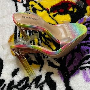 Multi color ankle strap sandal with heel